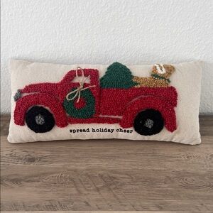 Mud Pie Holiday Truck Pillow with Red and Green Accents